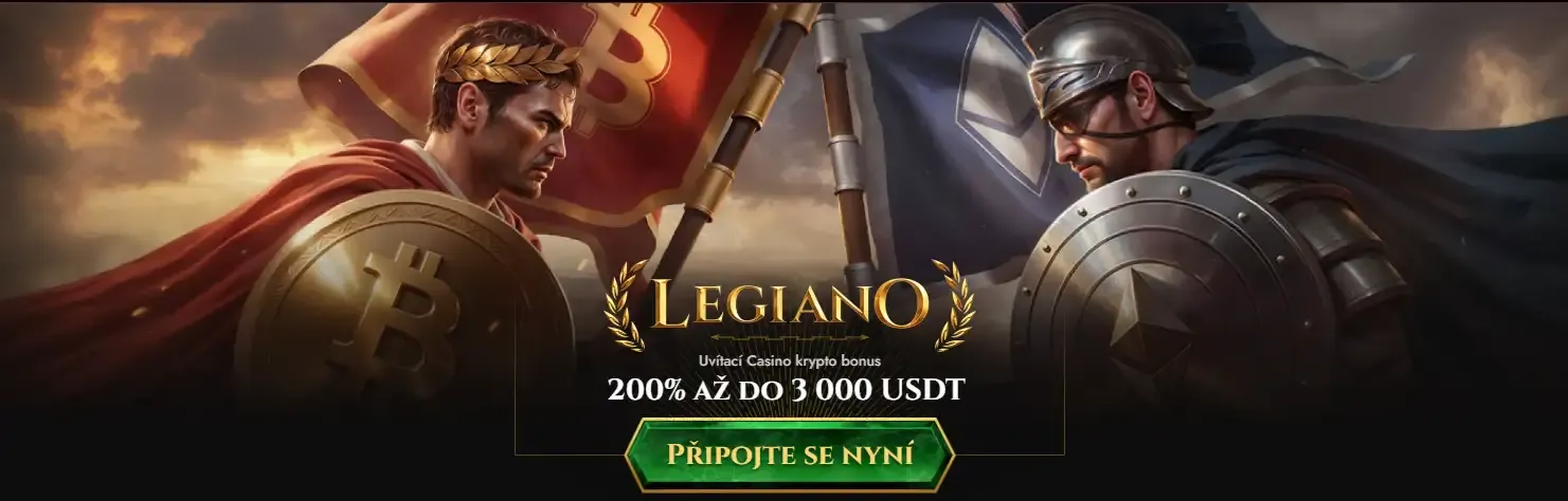 Legiano Casino lobby s rulety, automaty a uvítacím bonusem pro české hráče